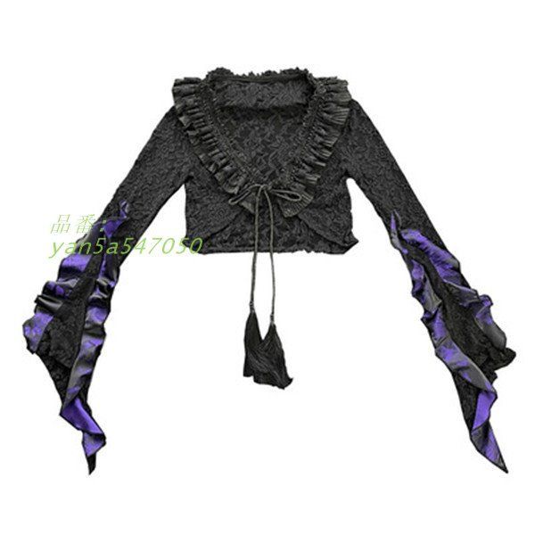 仮装舞踏会 女性用 ゴシック暗黒系 中国風 レース 長袖トップス イベン 個性的 パーティー文化祭 ハロウィン 学園祭 コスチューム パープル ドレス追加可 yan5a547050