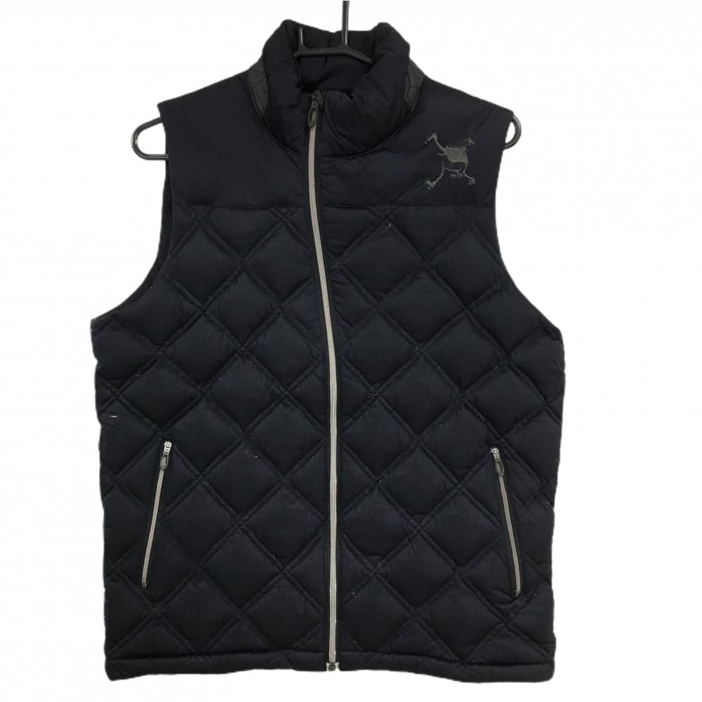 オークリー ダウンベスト 黒 ロゴ刺しゅうグレー ダウン90％ メンズ M