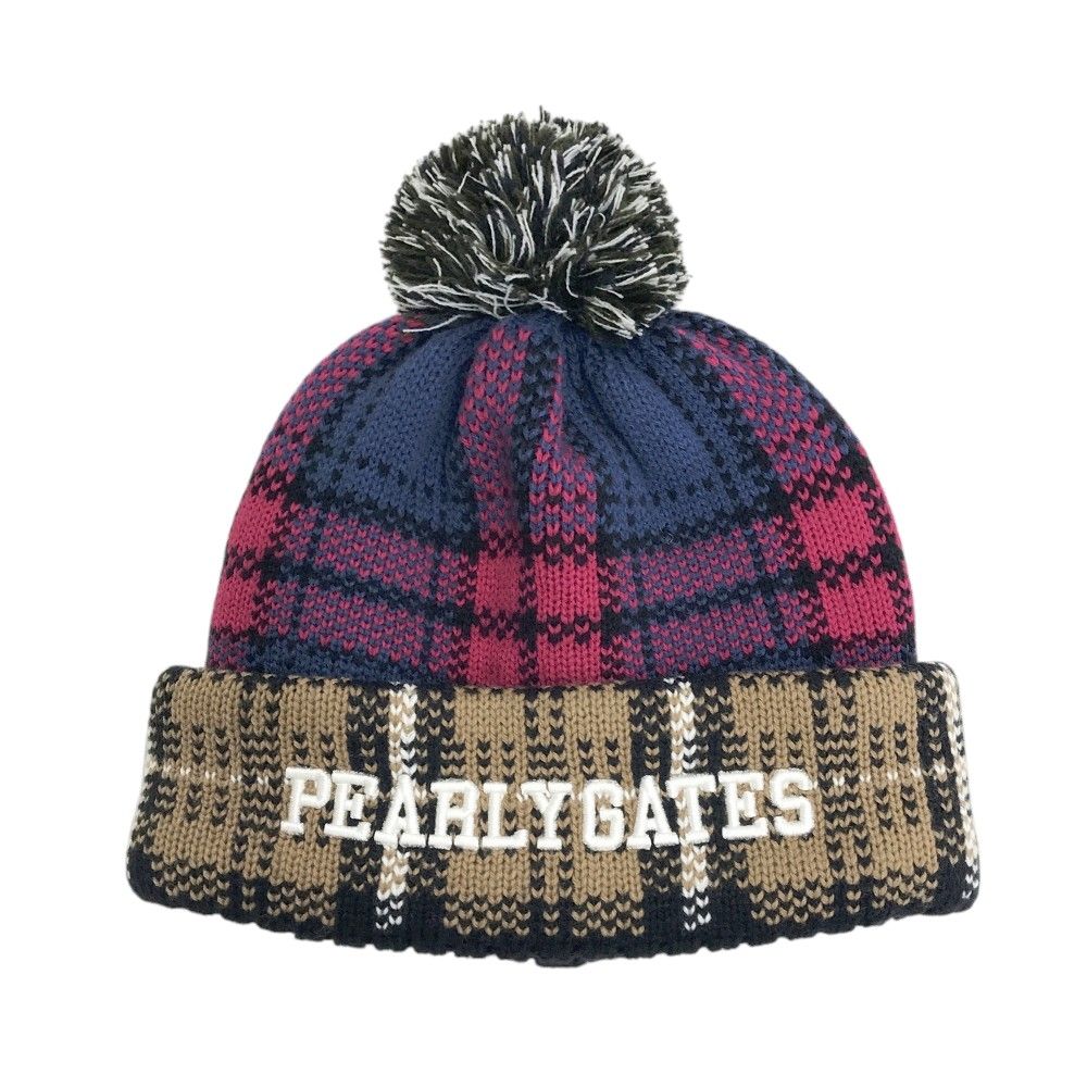 PEARLY GATES パーリーゲイツ モデル ニット帽 チェック柄 ブルー系 FR 240101550383 ゴルフウェア ストスト