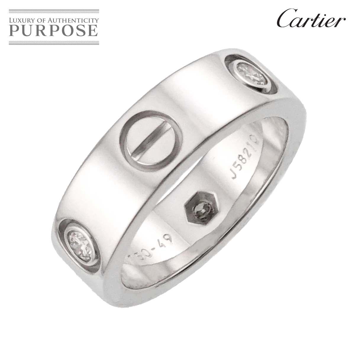 カルティエ Cartier ラブ #49 リング ハーフ ダイヤ 3P K18 WG