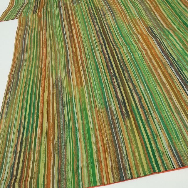 六花-RIKKA- 正絹 縦縞 アンティーク着物 小紋 着物 A 3758