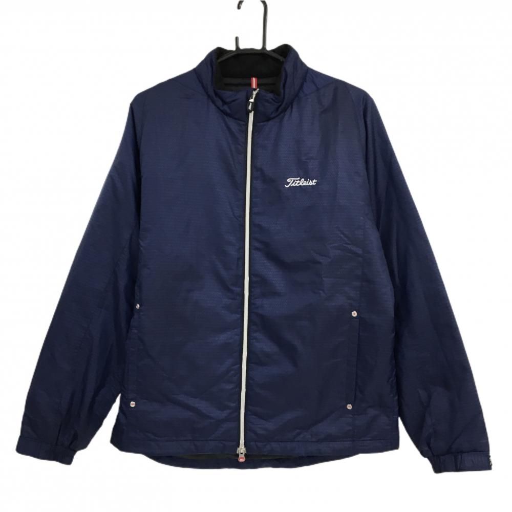 タイトリスト 中綿ジャケット ネイビー 地模様 ロゴ白 ドローコード メンズ L ゴルフウェア TITLEIST
