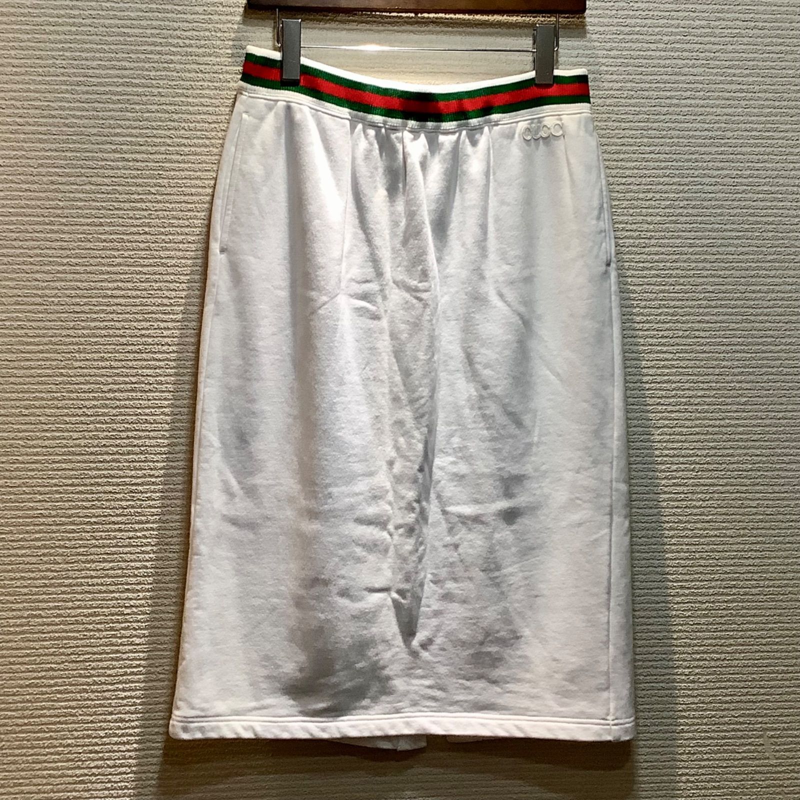 グッチ GUCCI 現行 ウェブ ストライプ コットンジャージー スカート 白 ホワイト L レディース 810391 N1011|T130