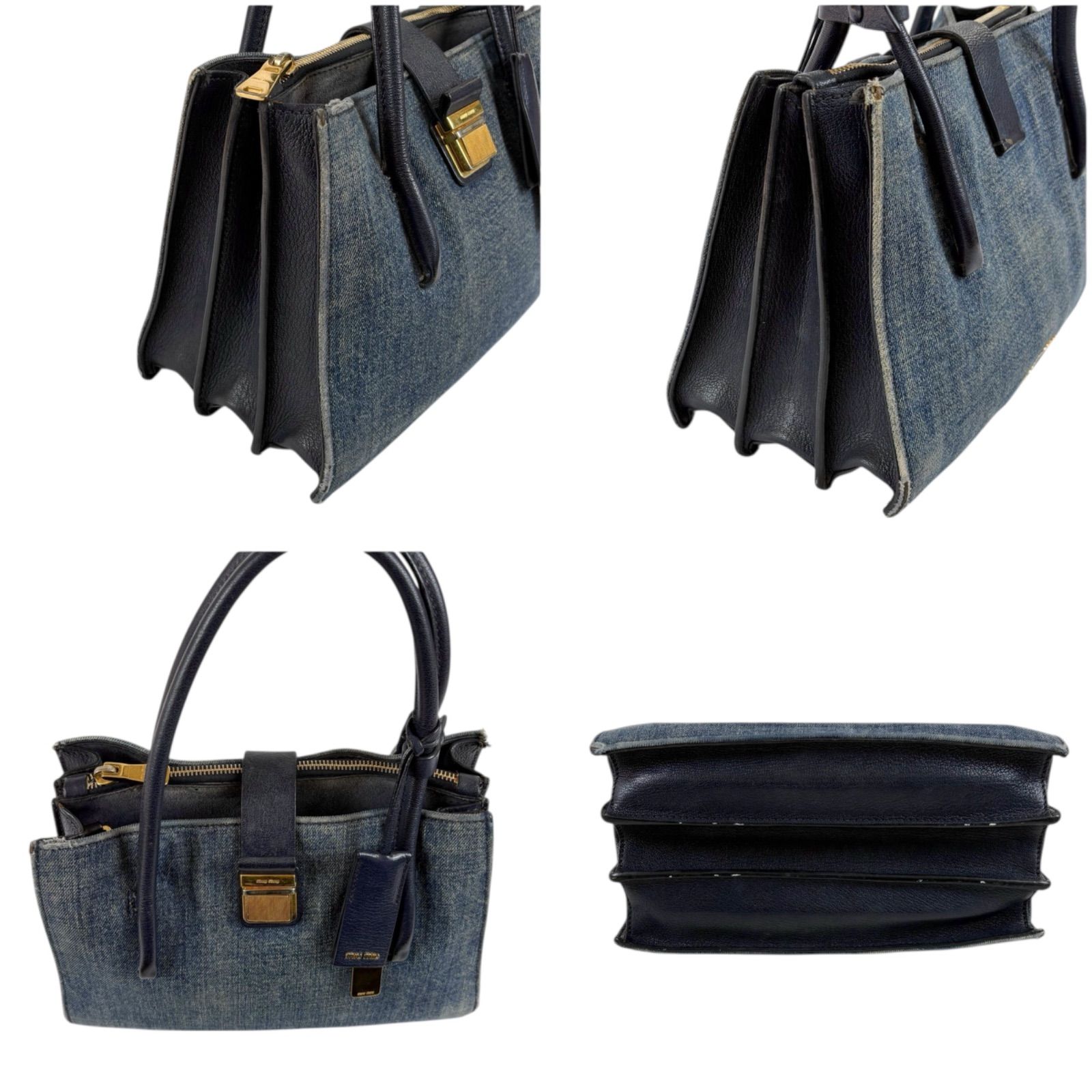 MIU MIU 2WAY Denim Leather Shoulder Bag Navy Blue Authentic