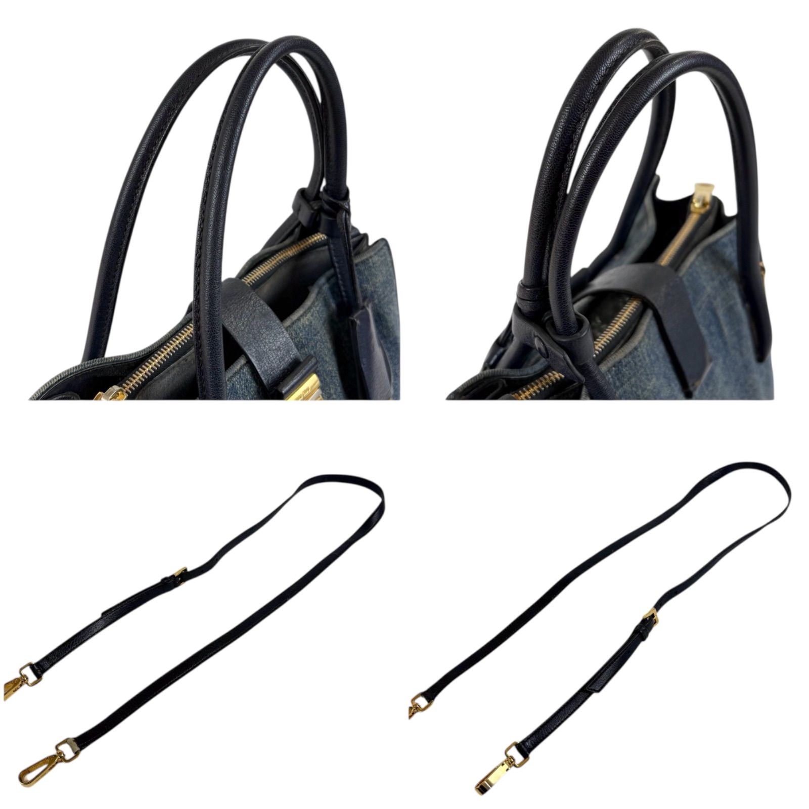 バッグ Miu Miu Logo Denim 2way Shoulder Bag MIU MIU 2WAY Denim Leather Shoulder Bag Navy Blue Authentic