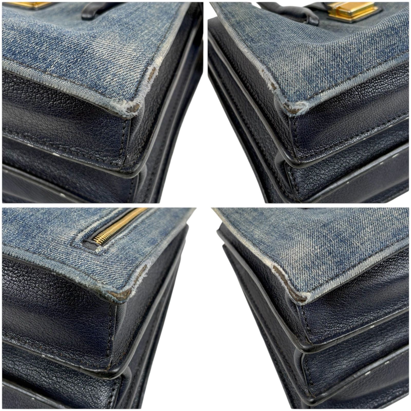 バッグ Miu Miu Logo Denim 2way Shoulder Bag MIU MIU 2WAY Denim Leather Shoulder Bag Navy Blue Authentic