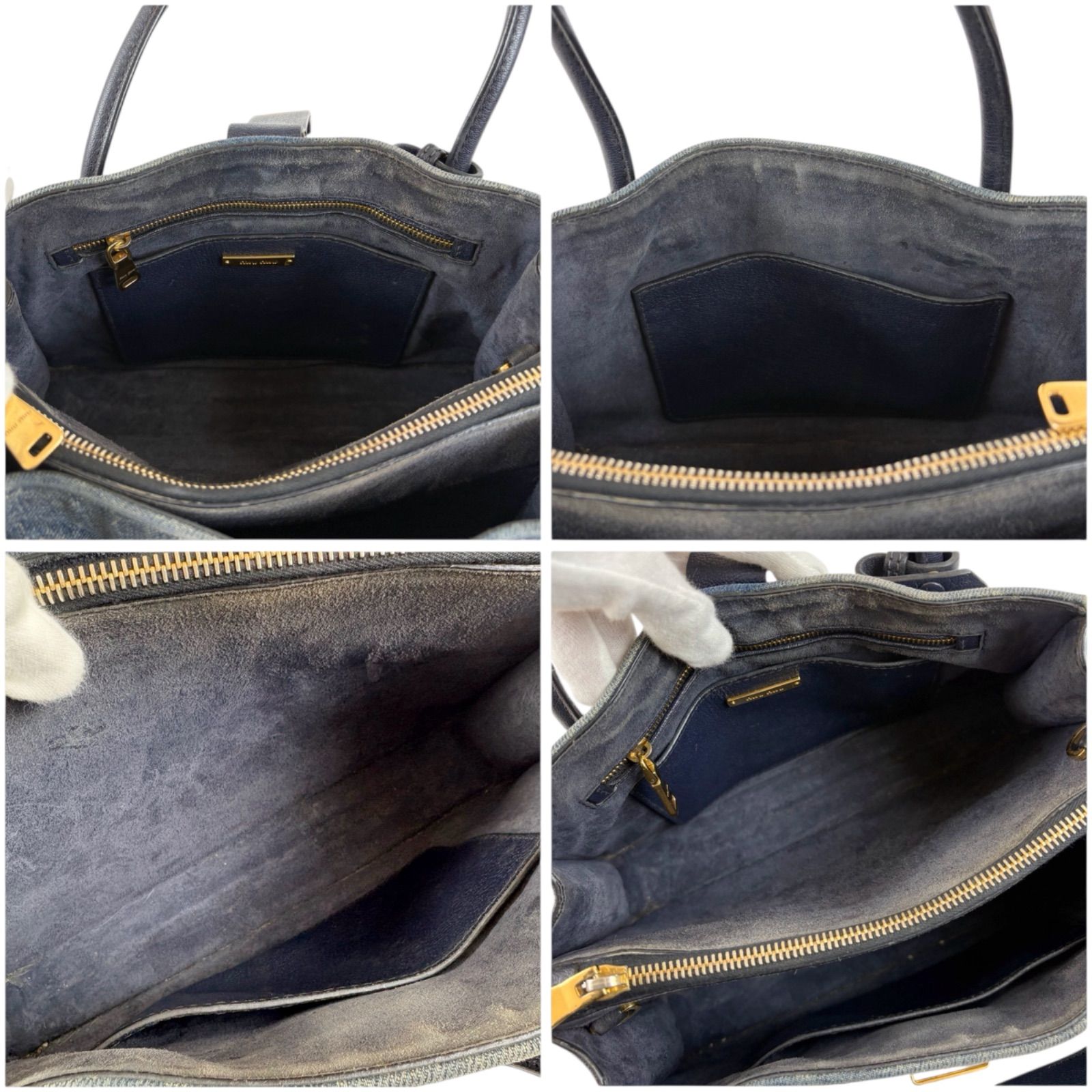 MIU MIU 2WAY Denim Leather Shoulder Bag Navy Blue Authentic