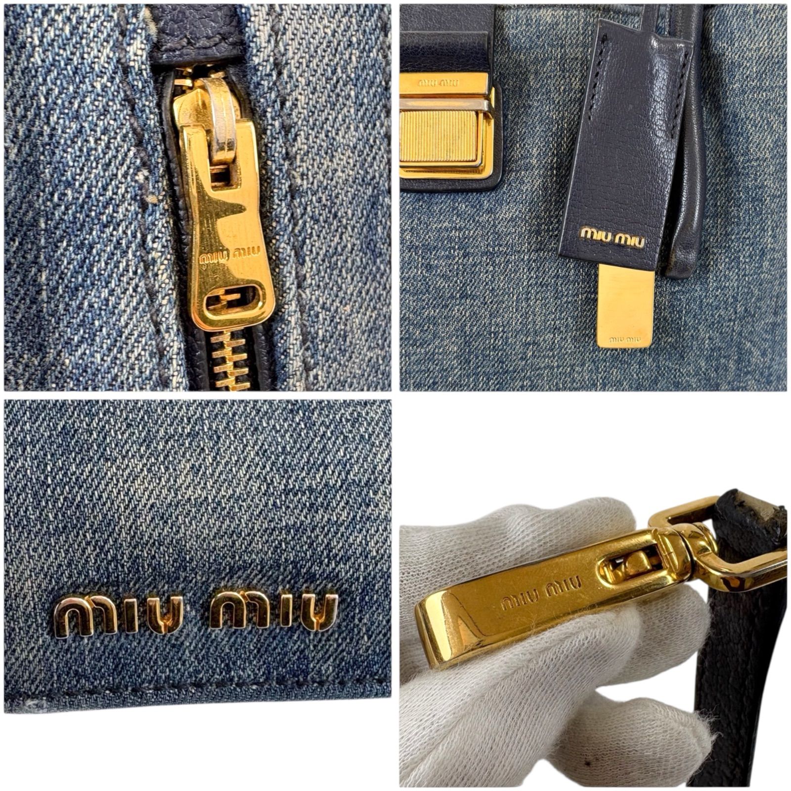 MIU MIU 2WAY Denim Leather Shoulder Bag Navy Blue Authentic