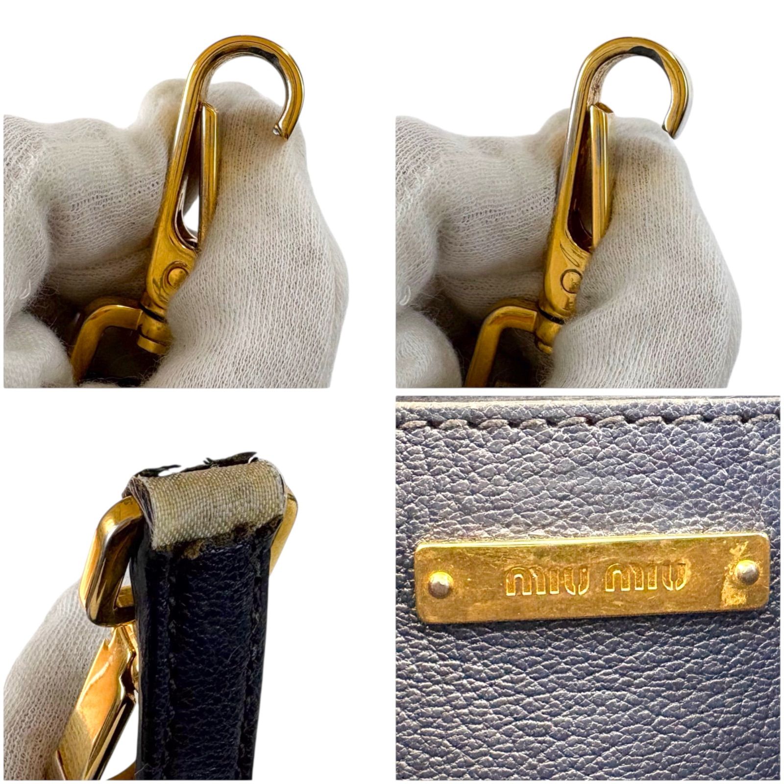 MIU MIU 2WAY Denim Leather Shoulder Bag Navy Blue Authentic