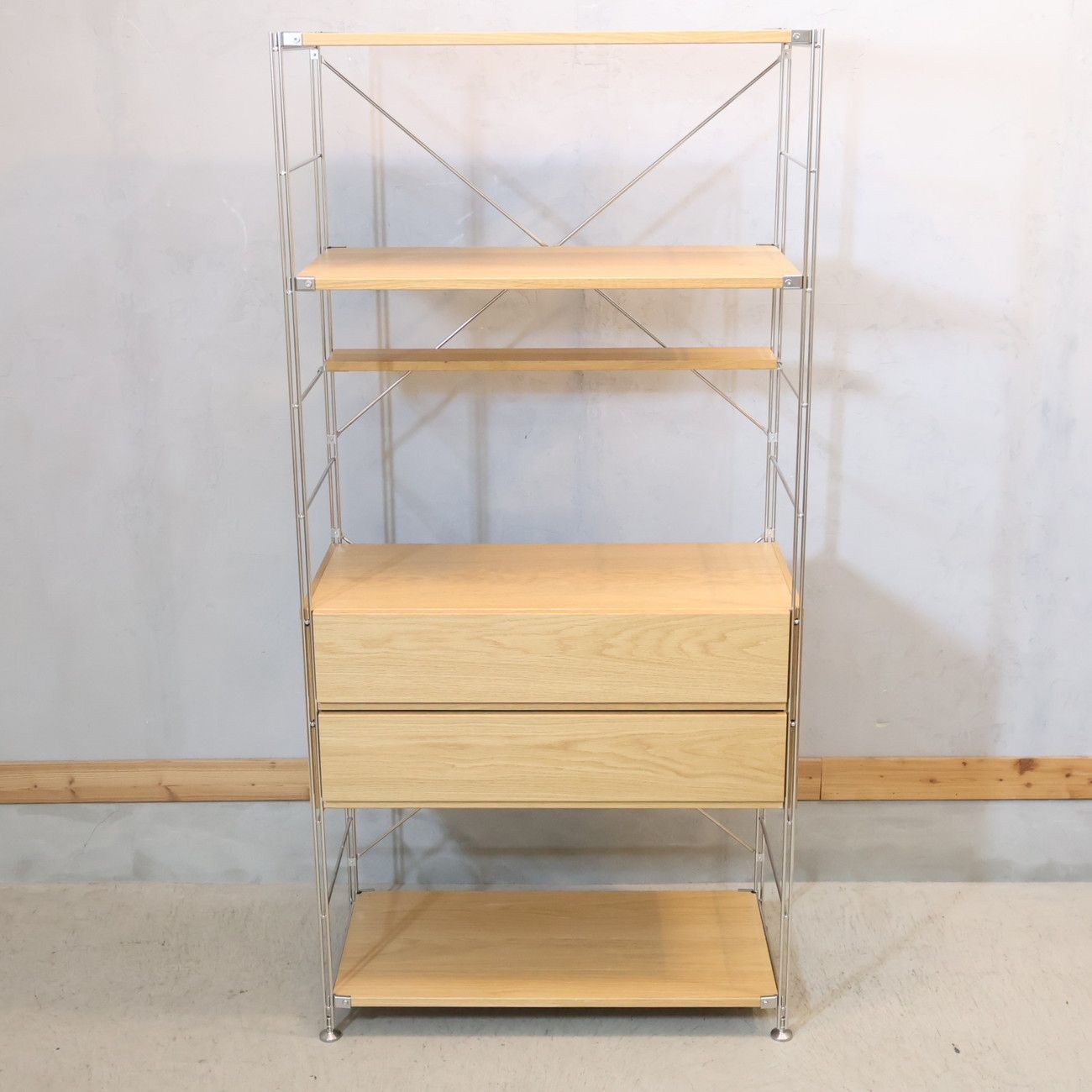 無印 MUJI オーク材 ステンレスユニットシェルフ 引出し付き 収納棚 オープンラック ナチュラル インダストリアル カジュアル