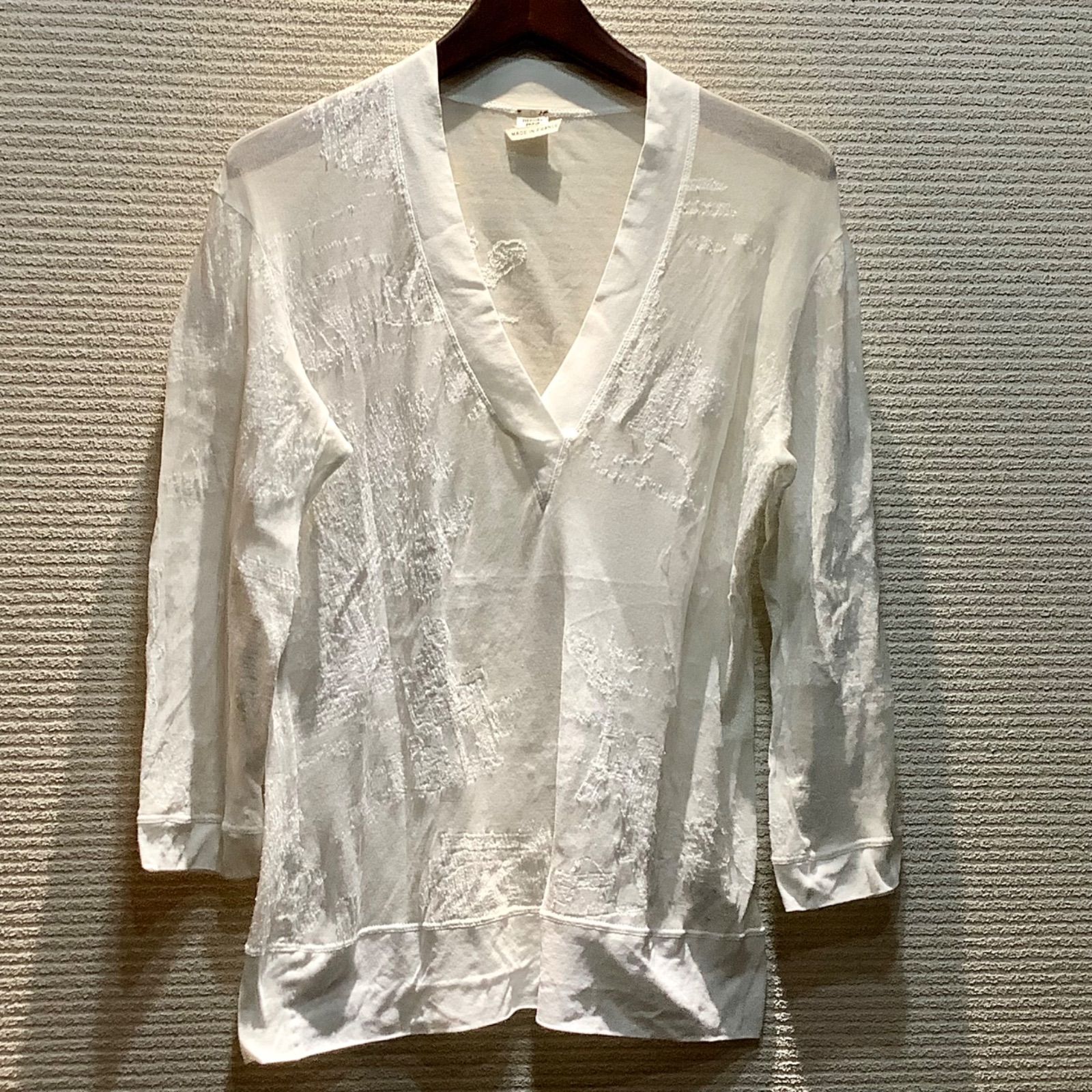 エルメス HERMES PARIS パリ 刺繍 シースルー カットソー エッフェル塔 バーキン 白 ホワイト 36 レディース N1008 T20 T18