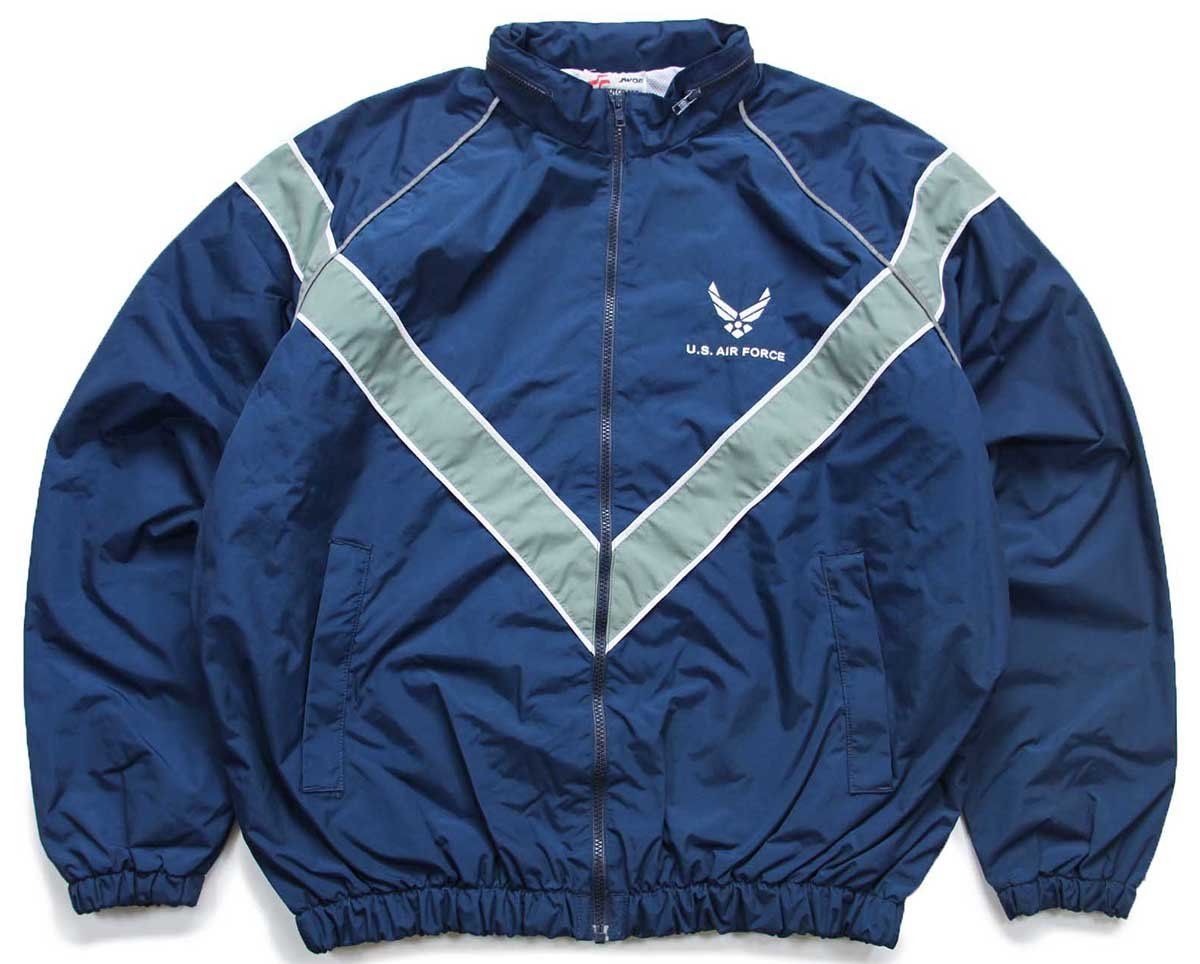 00s 米軍 U.S.AIR FORCE ロゴ刺繍 PTU トレーニング ナイロンジャケット 紺 L-R IPFU オールド ミリタリー フィジカル トレーニング USTAUSTRALIA_COM_AU