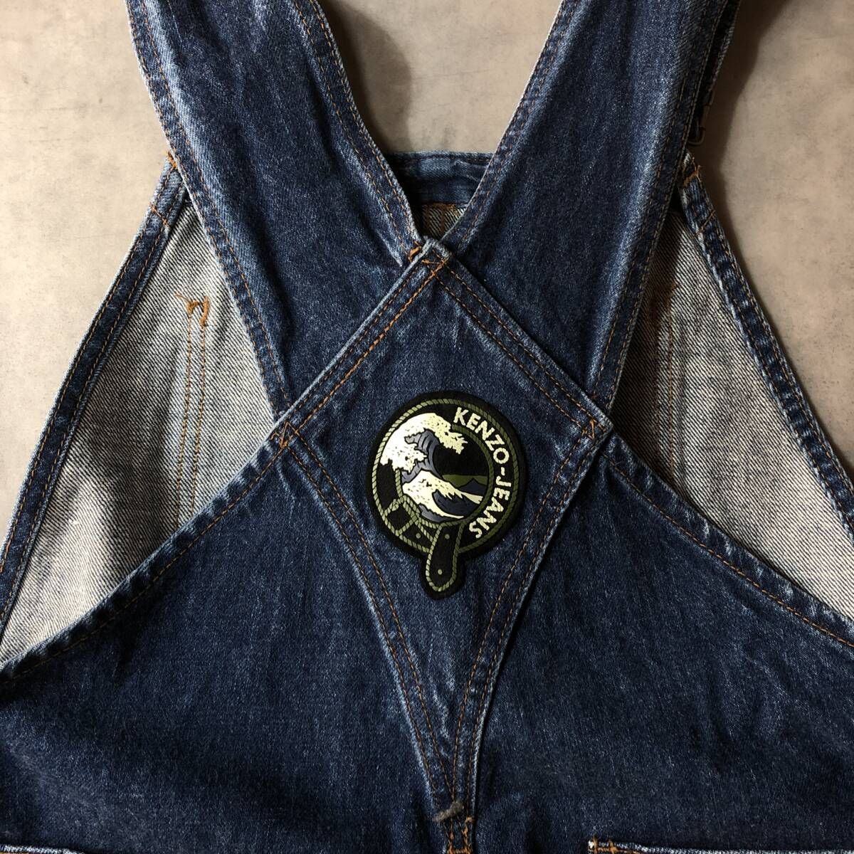 GQ3528◇KENZO : デニム オーバーオール 葛飾北斎◇FREE◇インディゴ