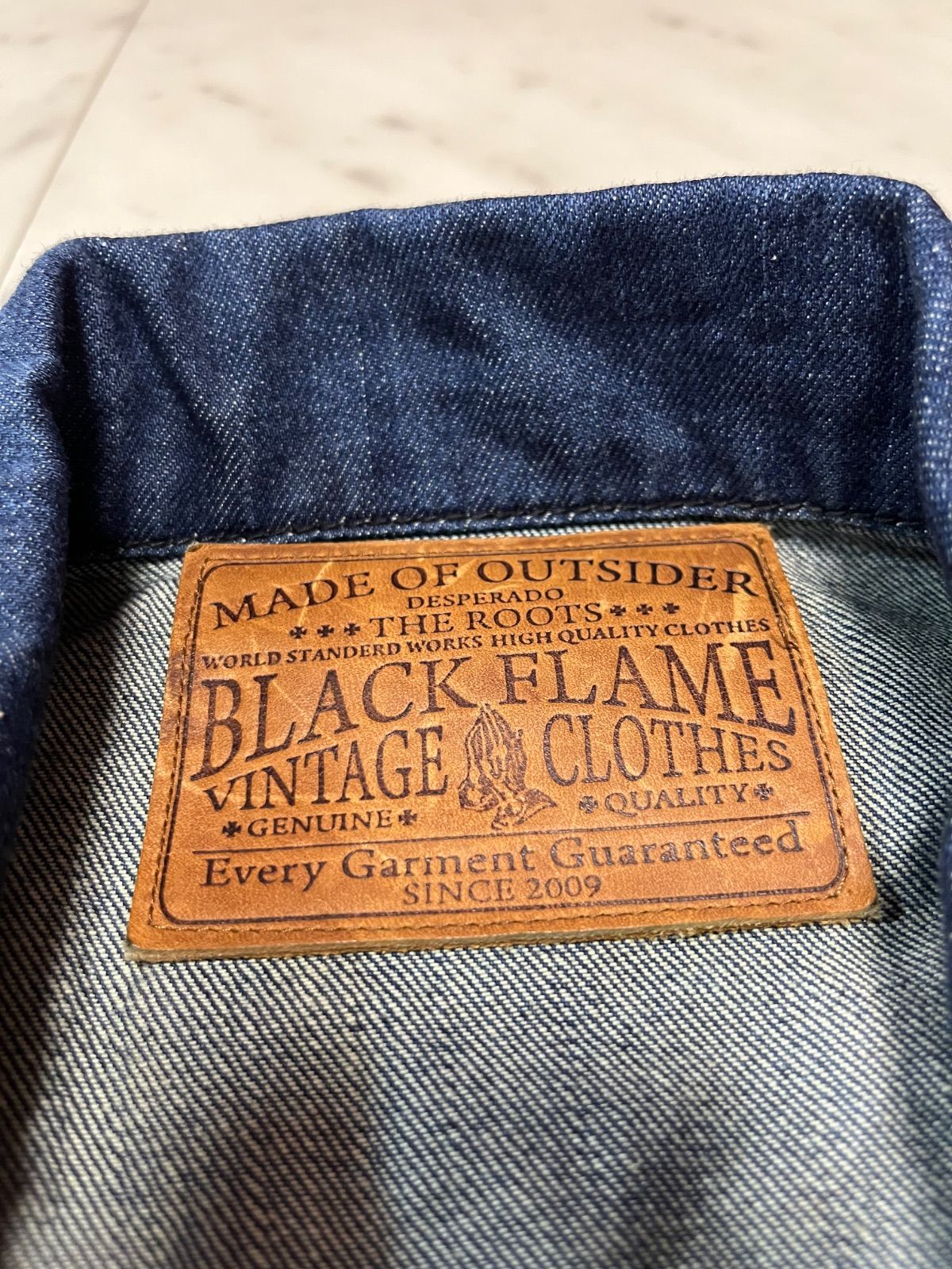 BLACK FLAME マリア刺繍 デニム オールインワン つなぎ 15 1/2