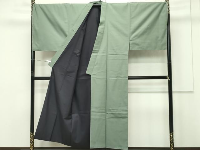 上 男性 紬 羽織セット キングサイズ 色無地 着物 山葵色 羽織 岩井茶色 s 5