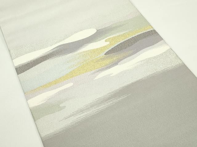 平和屋本店□極上 西陣 小川英謹製 爪掻き本綴れ 八寸名古屋帯 霞文 金