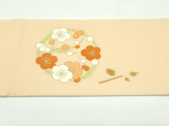平和屋本店□極上 銀座 志ま亀 塩瀬 九寸名古屋帯 駒刺繍 松梅 冊子文