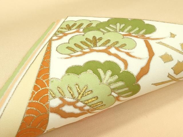 平和屋本店□極上 銀座 志ま亀 塩瀬 九寸名古屋帯 駒刺繍 松梅 冊子文