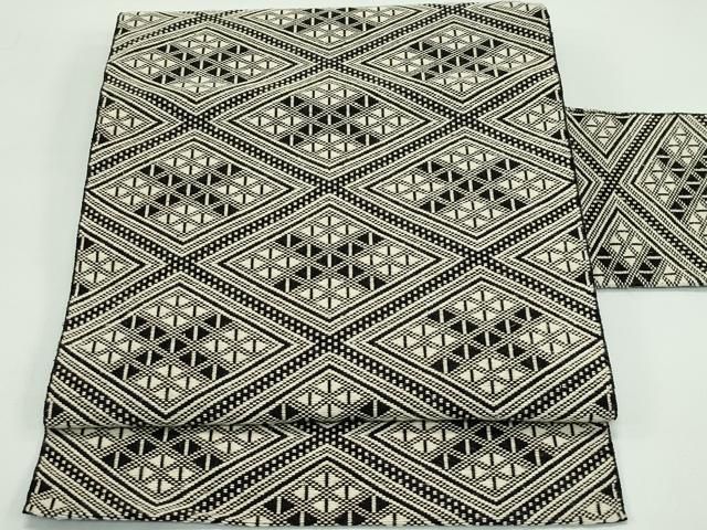 平和屋本店■極上　こぎん刺し　八寸名古屋帯　黒地　逸品　CZAA4392s5 平和屋本店□極上 こぎん刺し 八寸名古屋帯 黒地 逸品 CZAA4392s5