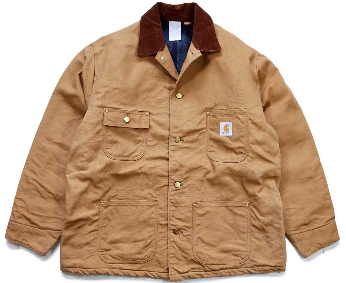 90s carharttカーハート ブランケットライナー ダック地 チョアコート カバーオール 茶 46 特大 ビンテージ ワーク ビッグサイズ