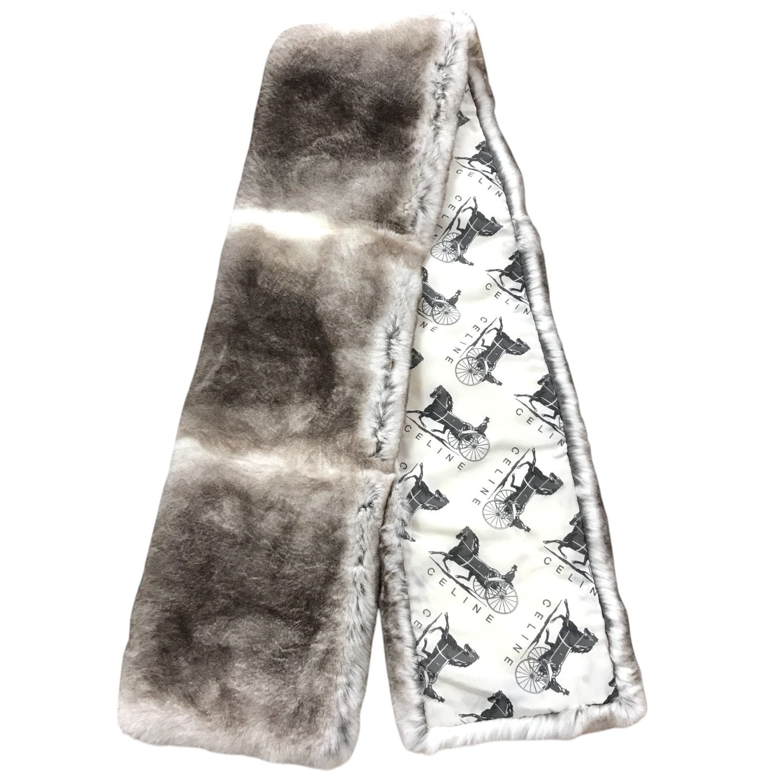 Z1556 CELINE セリーヌ ファーストール マフラー 馬車柄 白×茶 - メルカリ