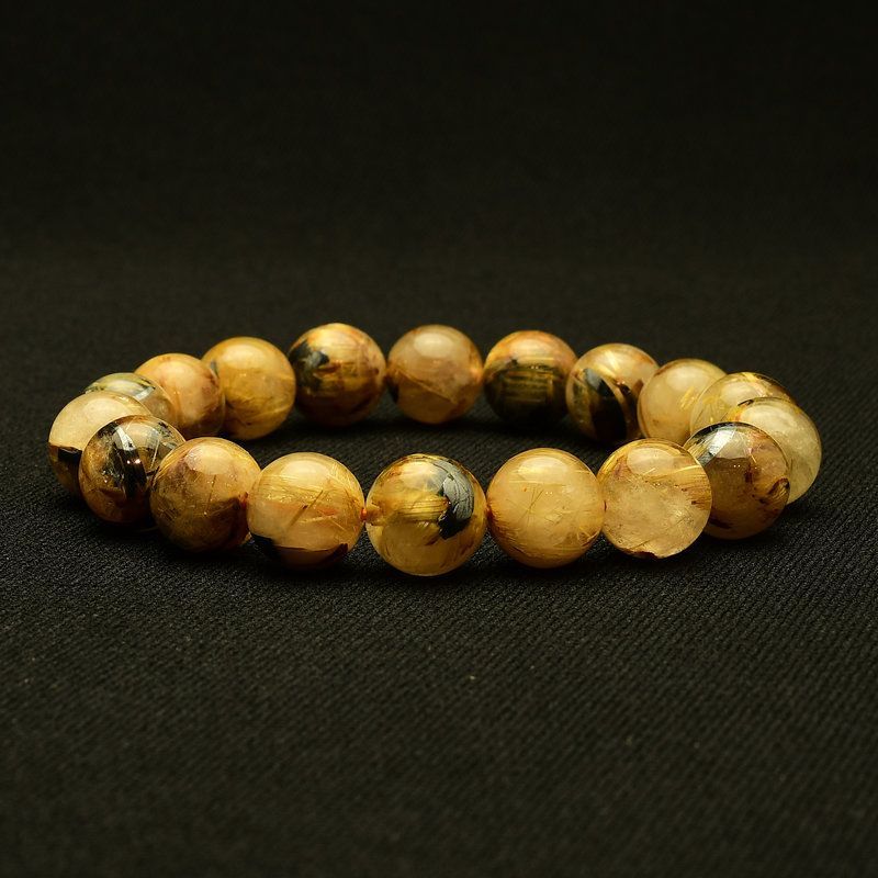 黒と金のコントラストが魅せる タイチンルチル 太陽放射ルチル ブレスレット 11mm GHB105 ルチルクォーツブレスレット 仕事運 金運 人間関係 成功を掴む 最強ルチル 贈り物 太陽放射 浄化発送 京海堂 天然石の卸 京の蔵