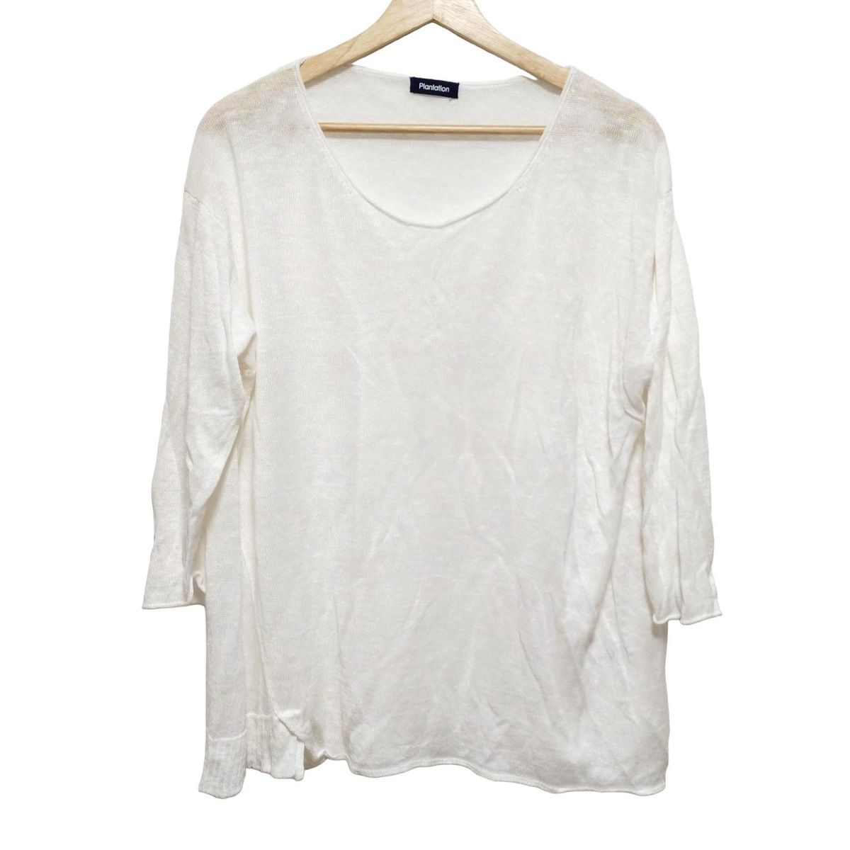 Plantation プランテーション チュニック サイズ2 M レディース - アイボリー クルーネック 七分袖 麻 シースルー