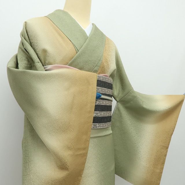  六花 RIKKA 正絹 手づくり染 染め人 青木龍峰作 縦暈し お召 手縫い 着物 A 3750 紬 着物