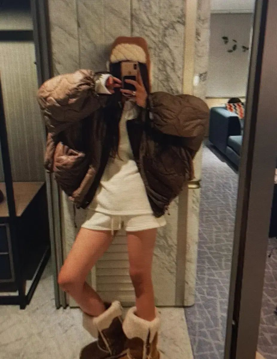 海外配送 カーキ ブラウン レトロスタイル ショート ダウン アウター