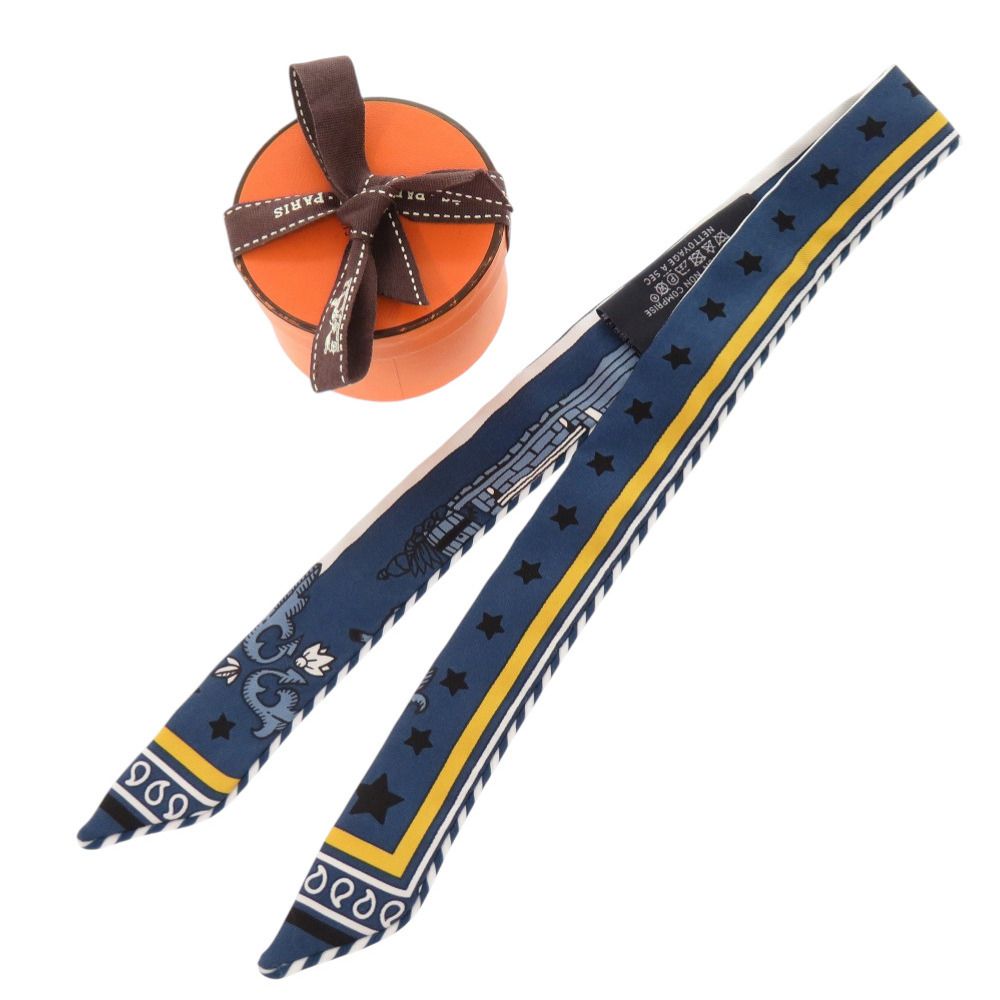エルメス ツイリードール キャンディ パリステーション シルク ブルーアルドワーズ ノワール スカーフ 青 0092 HERMES