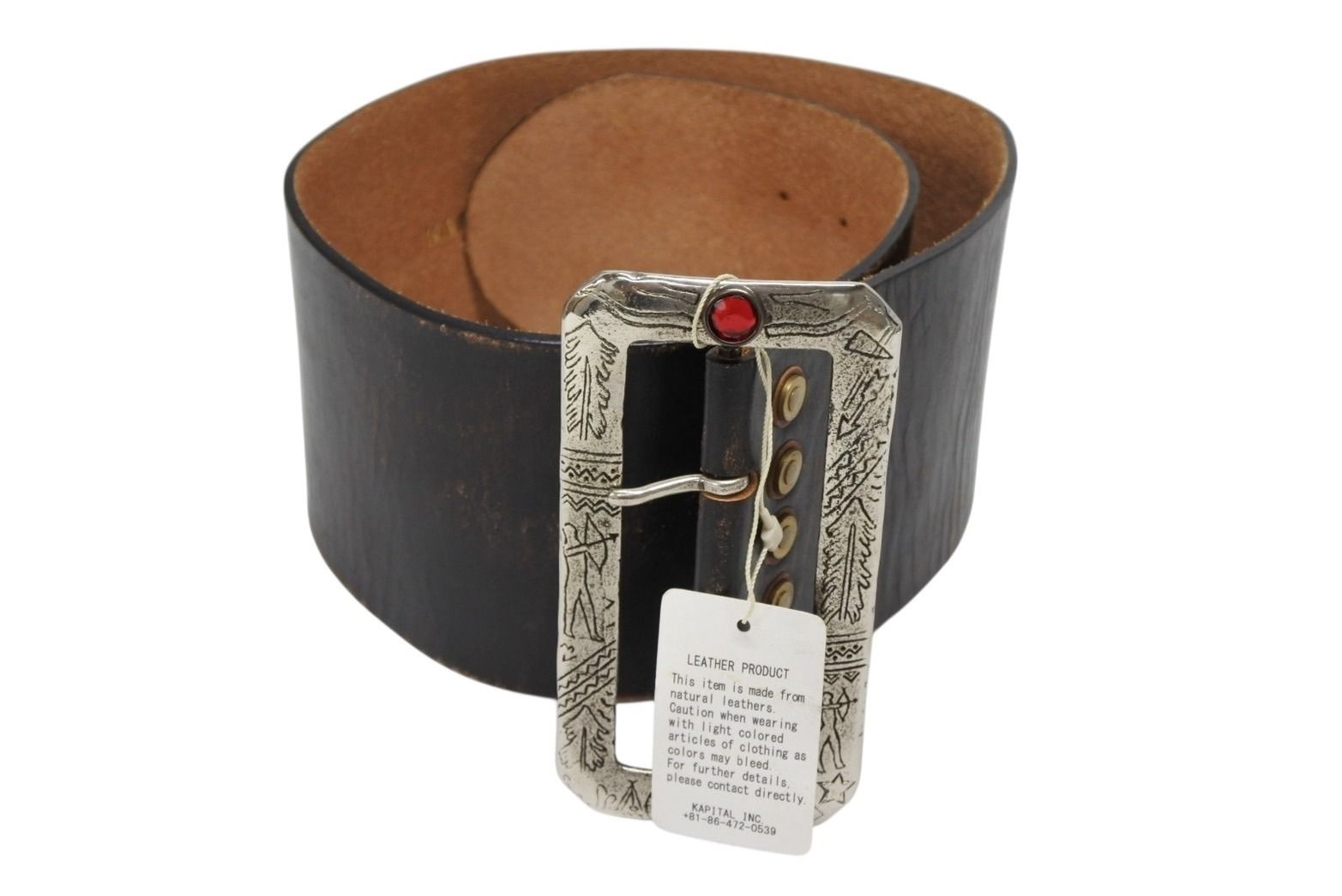 ♥ KAPITAL キャピタル オイルレザーディスコバックルワイドベルト K1709XG560BLK ブラウン レザー スタッズ 4b007562