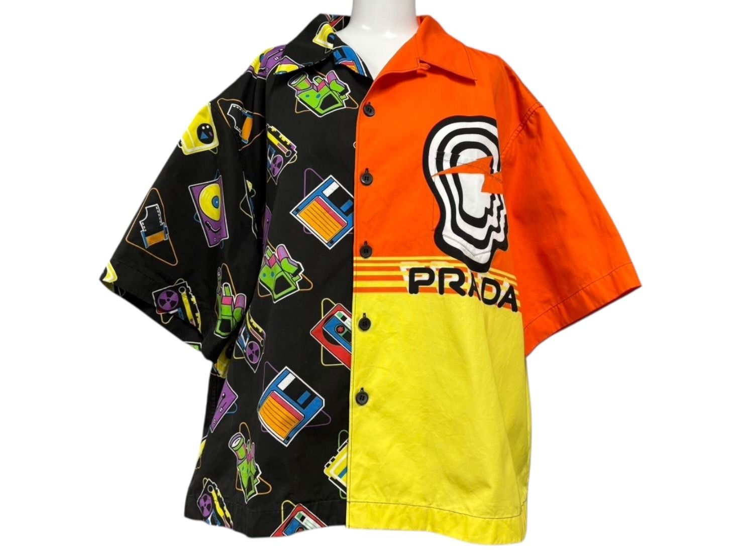 PRADA プラダ 半袖シャツ ダブルマッチポプリングボウリングシャツ SS19 サイズXXL コットン 4b008324