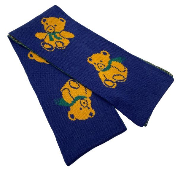 グッチ GUCCI テディベア柄 ニットマフラー ストール クマ柄 ファッションアイテム ネイビー 黄色 イエロー ウール レディース 5E192