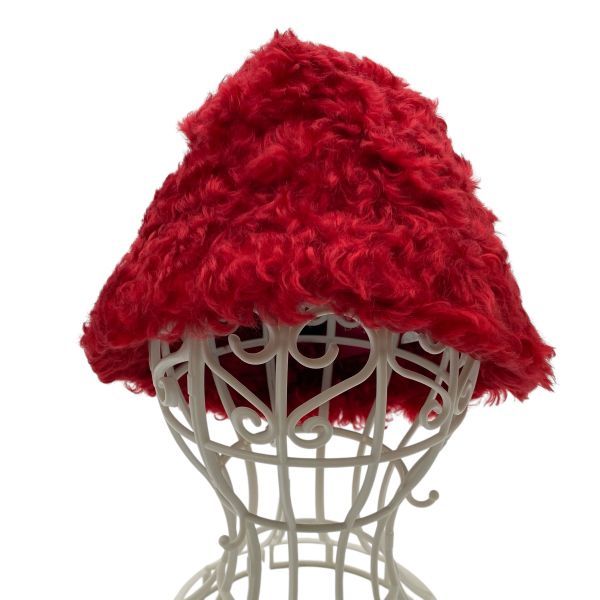 ミュウミュウ MIU MIU ファーバケットハット 帽子 ブランドロゴ 赤 レッド モヘア混 コットン混 M レディース 5E185