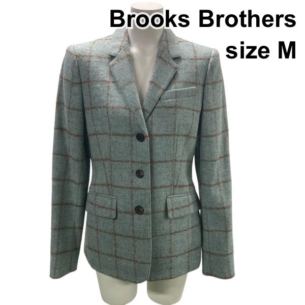 ブルックスブラザーズ Brooks Brothers ジャケット チェック テーラード ブラウン ブルー 毛 2 M 9号 レディース W5Y001