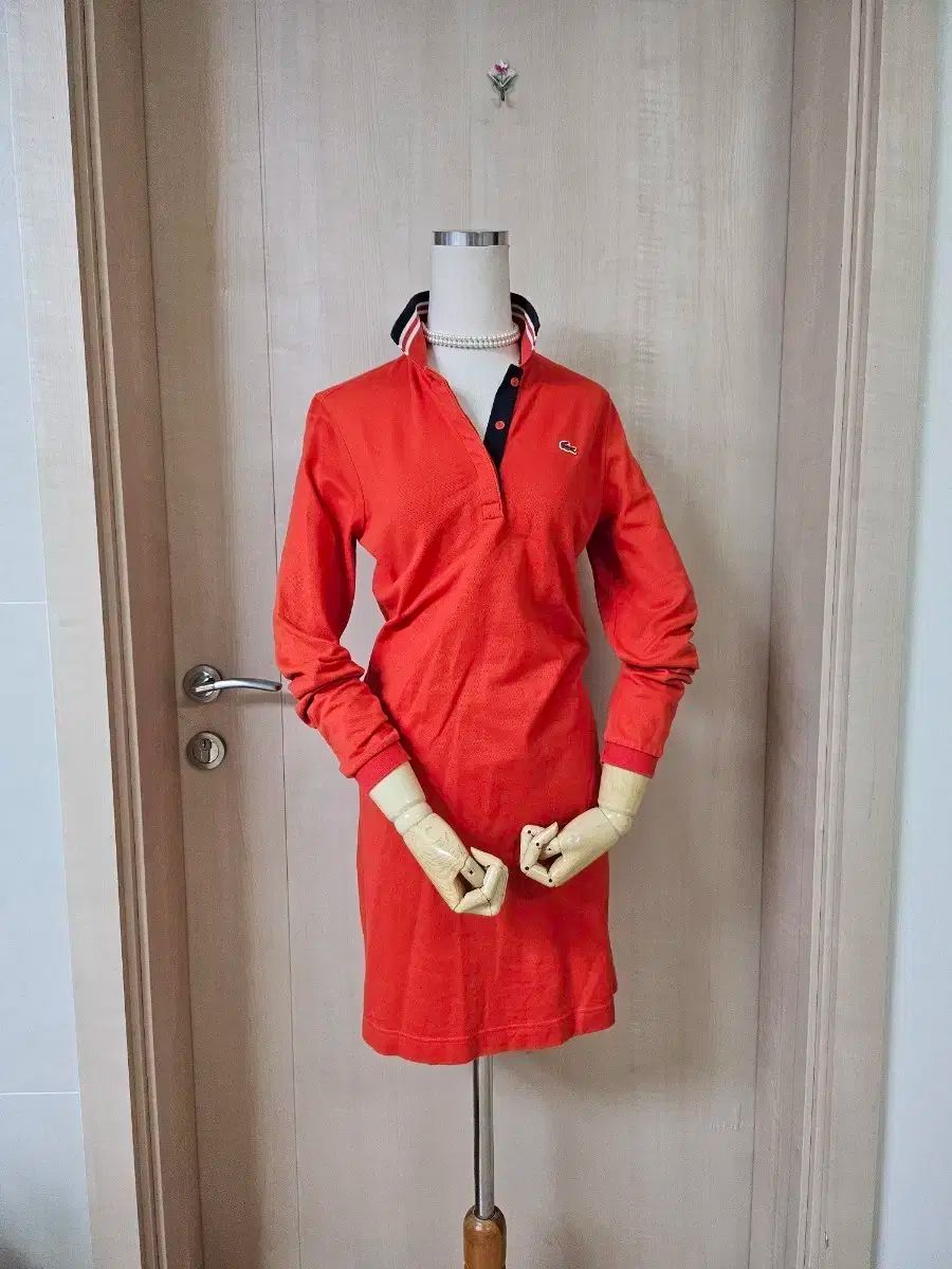 ラコステ レッド 長袖 カラ ワンピース 95