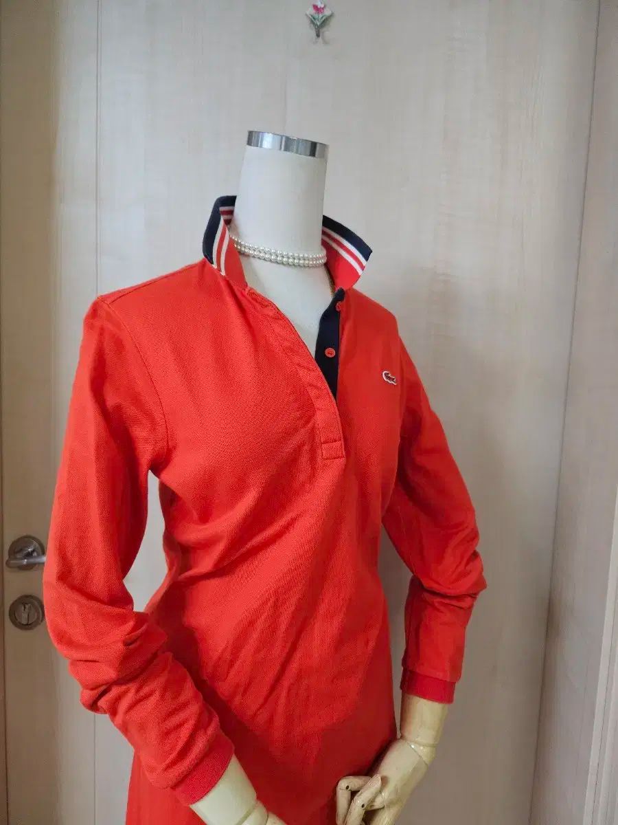 ラコステ レッド 長袖 カラ ワンピース 95
