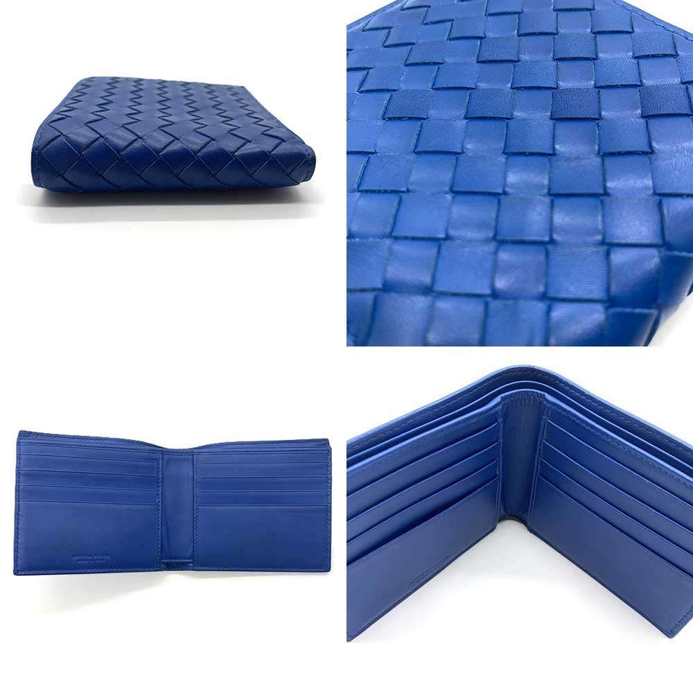 ボッテガヴェネタ イントレチャート 二つ折り 財布 レザー ブルー 札入れ BOTTEGAVENETA ABランク