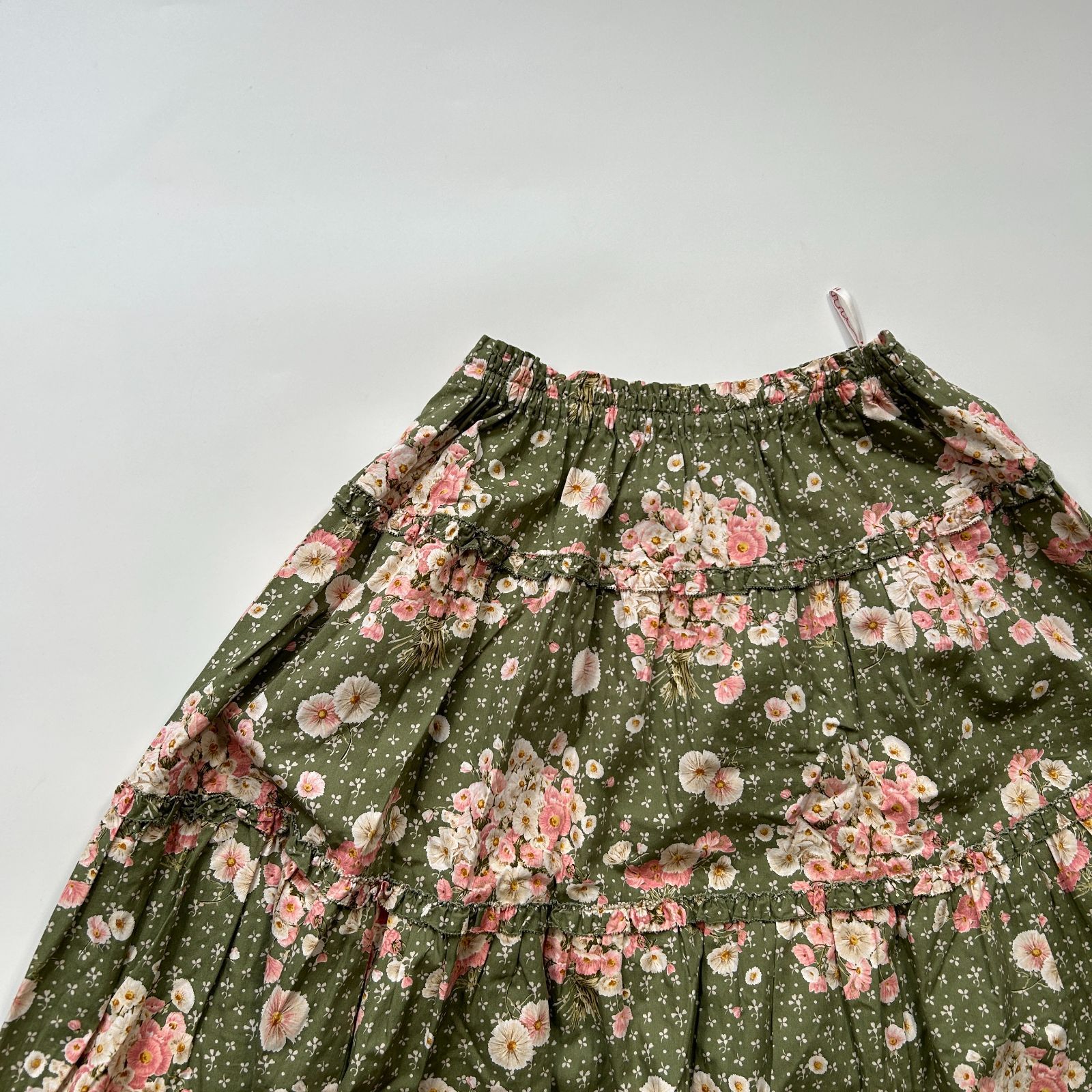 PINK HOUSE ピンクハウス 花柄 ティアード ローン スカート リボン 近年もの グリーン