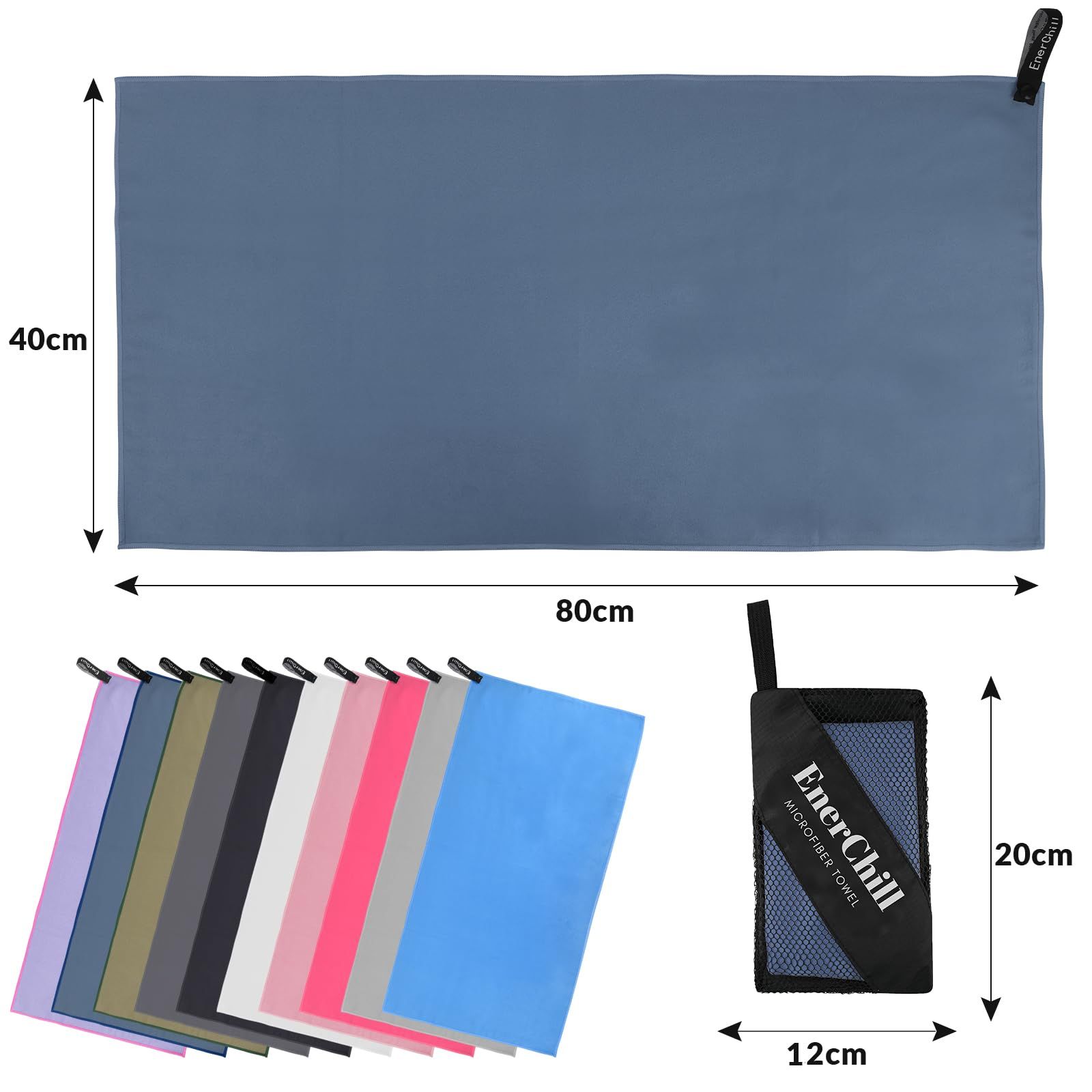 EnerChill 速乾タオル セット ビーチ スポーツタオル マイクロファイバー スイミング プールタオル コンパクト 軽量 汗拭き アウトドア ジム 登山 旅行 運動 髪 バスタオル ネービーブルー