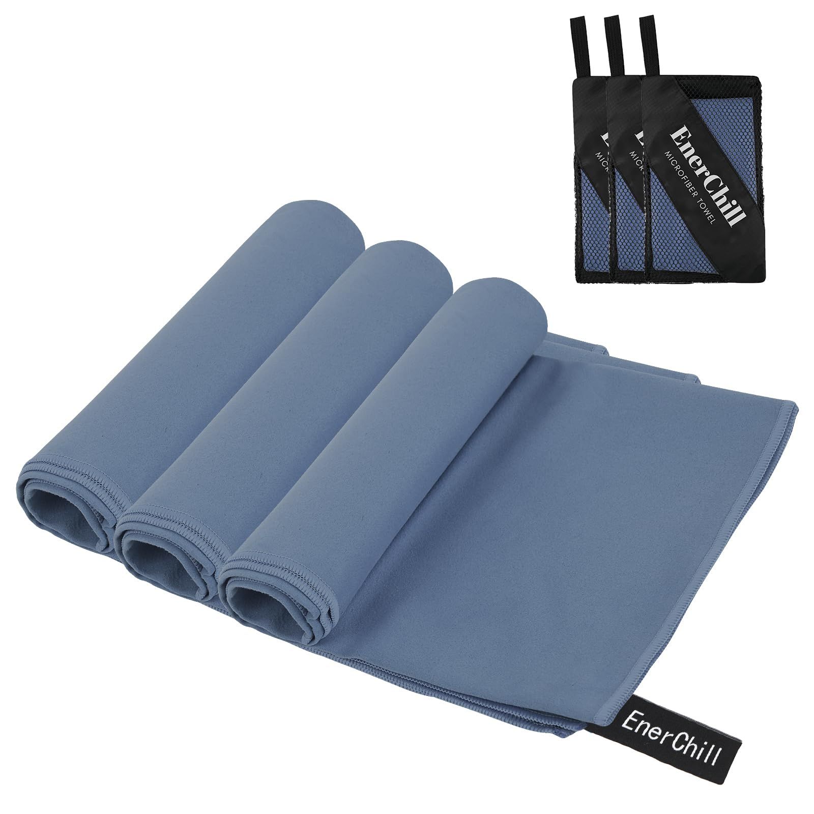 EnerChill 速乾タオル セット ビーチ スポーツタオル マイクロファイバー スイミング プールタオル コンパクト 軽量 汗拭き アウトドア ジム 登山 旅行 運動 髪 バスタオル ネービーブルー