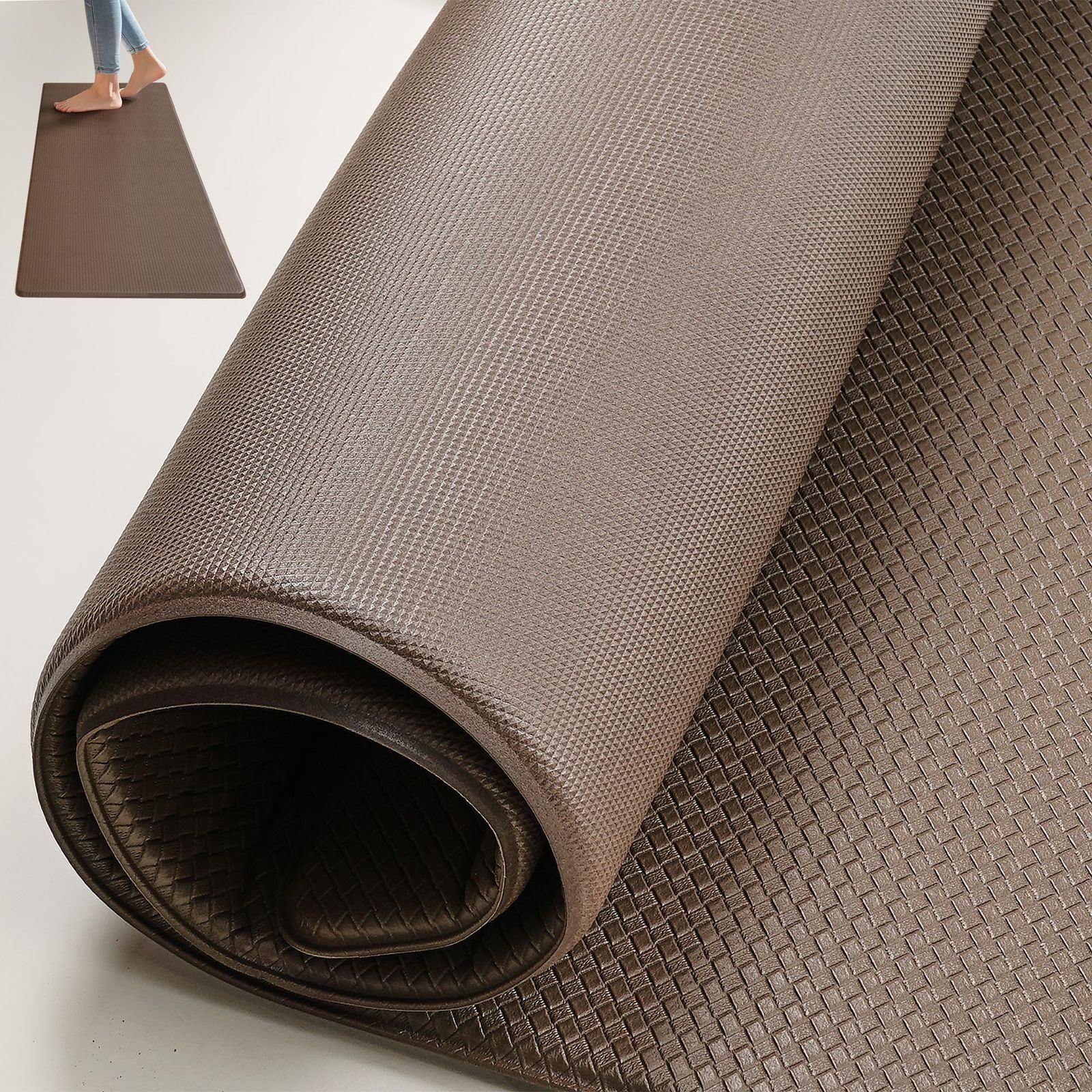 VECELO キッチンマット 幅44X奥行120cm 8mm厚 拭ける 室外 玄関マット 泥落とし 台所 吸音 カーペット フロア 滑り止め PVC お手入れ簡単 玄関マット 無地 床暖房対応 転倒防止 床保護 ブラウン