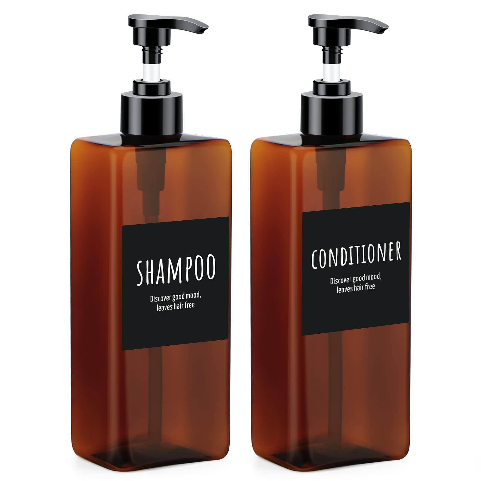 Segbeauty シャンプーボトル ディスペンサー 詰め替えボトル 2本セット 500 ml 茶色 方形 容器 大容量 おしゃれ 漏れ防止 簡単取り付け 浴室 洗面所 アルコール 洗濯洗剤 食器用洗剤 適用