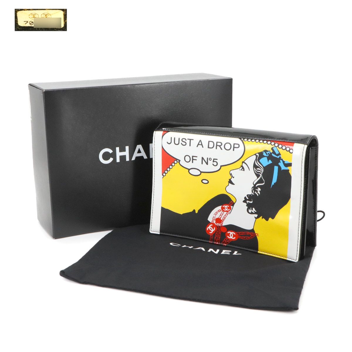 シャネル CHANEL マドモアゼル JUST A DROP OF NO.5 クラッチ バッグ パテントレザー レザー ブラック マルチ A17585 90297706