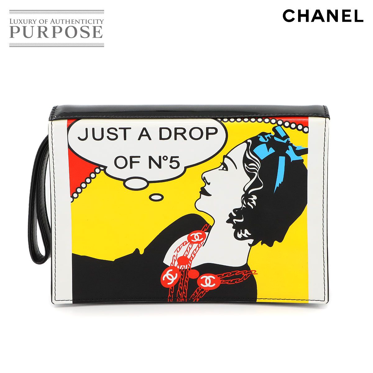シャネル CHANEL マドモアゼル JUST A DROP OF NO.5 クラッチ バッグ パテントレザー レザー ブラック マルチカラー A17585 90297706