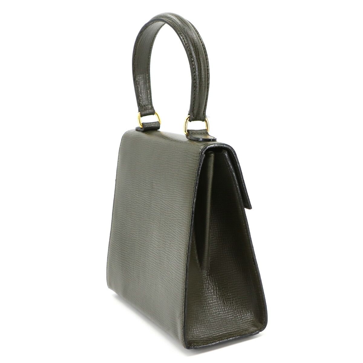 CELINE ショルダーバッグ　ガンチーニ　カーキ　レザー　ゴールド金具 新品同様 セリーヌ CELINE ガンチーニ 2way ハンド ショルダー バッグ