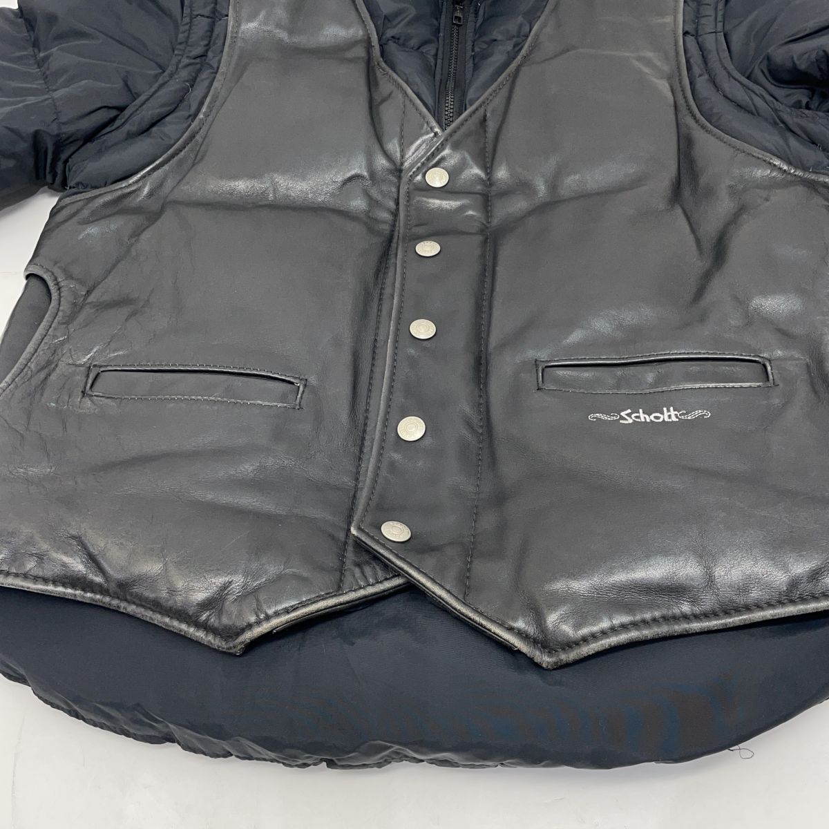 Schott ショット 2way レザー ダウンジャケット サイズ40 ブラック