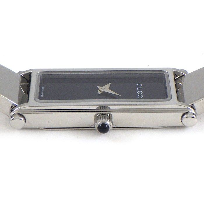 グッチ GUCCI 腕時計 バングルウォッチ 1500L レクタンギュラー ブラック文字盤 SS クオーツアナログ