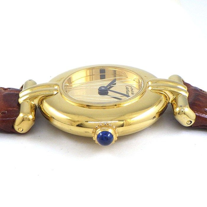 カルティエ Cartier 腕時計 マスト コリゼ 590002 ヴェルメイユ ゴールド文字盤 GP SV925 ブラウンレザーベルト クオーツアナログ