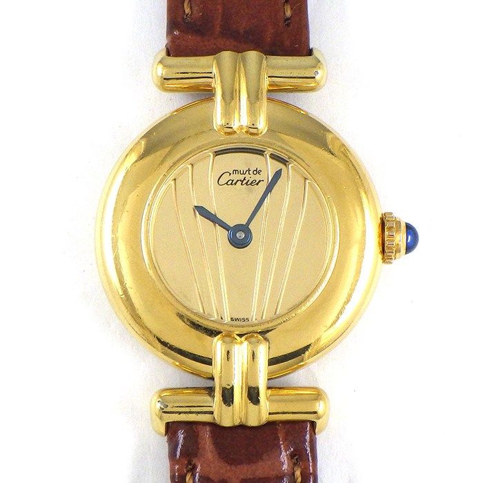 カルティエ Cartier 腕時計 マスト コリゼ 590002 ヴェルメイユ ゴールド文字盤 GP SV925 ブラウンレザーベルト クオーツアナログ